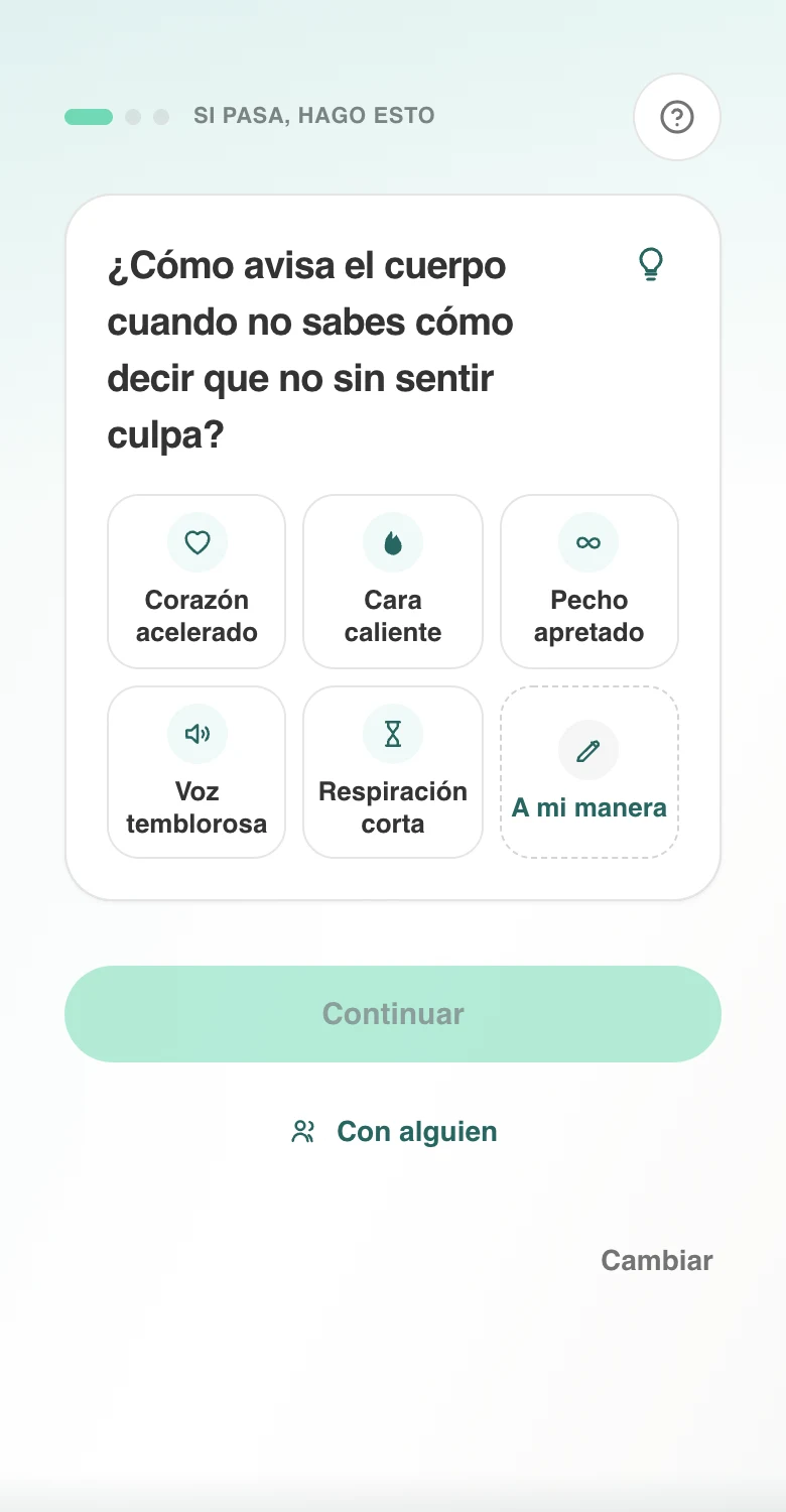 Pantalla real de Confidey: el ejercicio del día