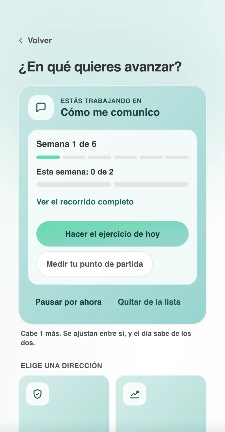 Pantalla real de Confidey: un objetivo con recorrido por etapas