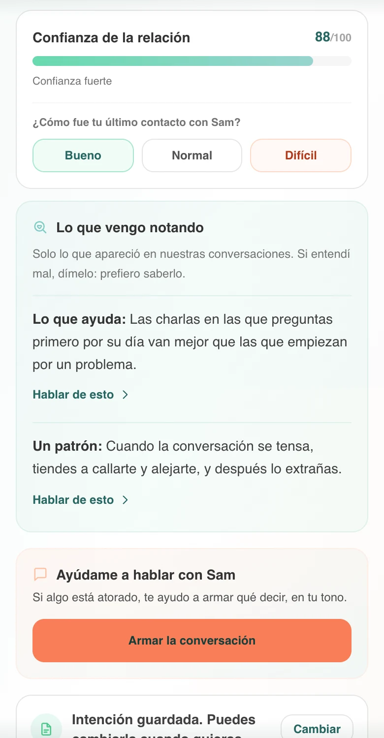 Pantalla real de Confidey: la confianza en una relación y lo que Confidey viene notando