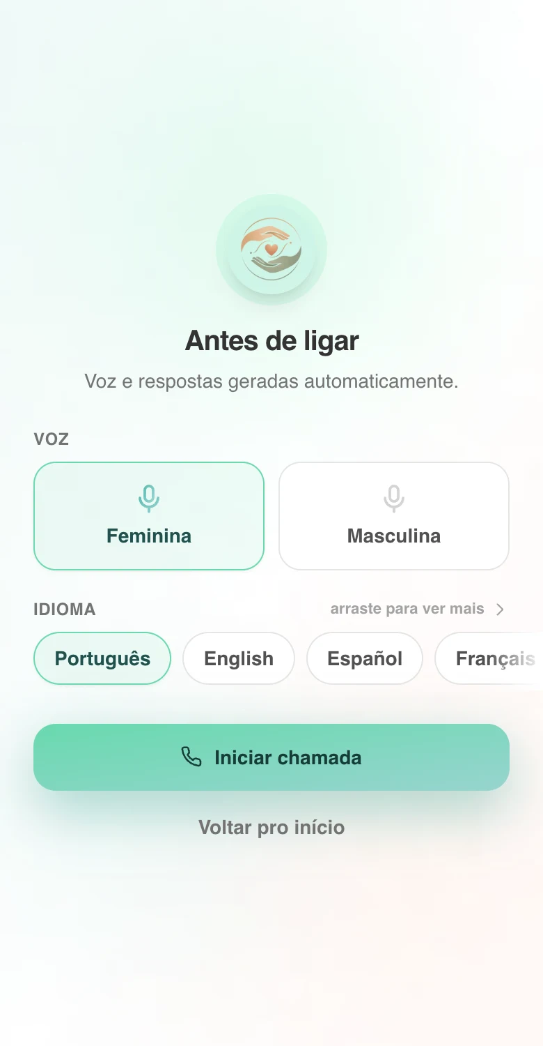 Tela real da Confidey: antes de uma ligação por voz