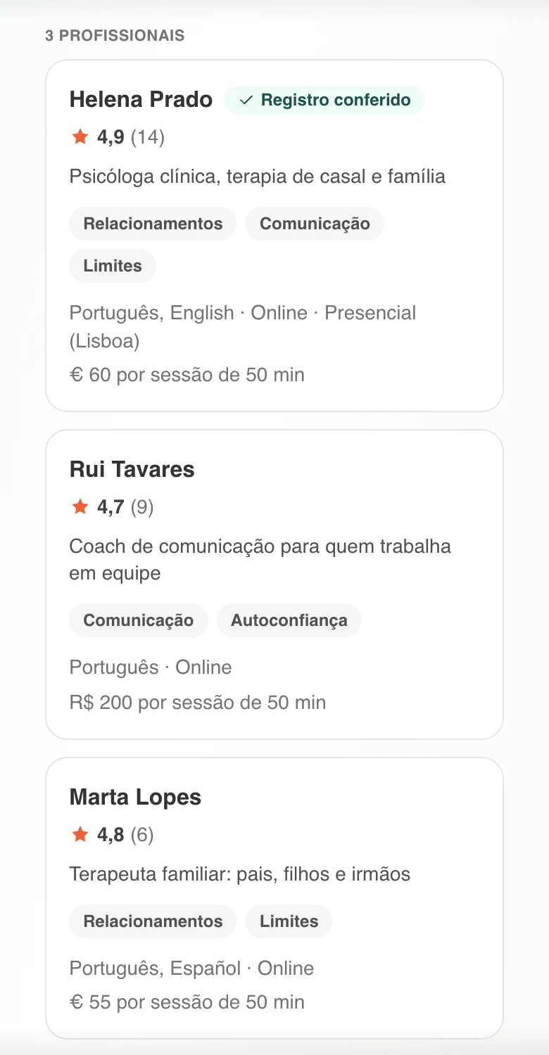 Tela real da Confidey: a busca de um profissional, com o registro conferido e as avaliações