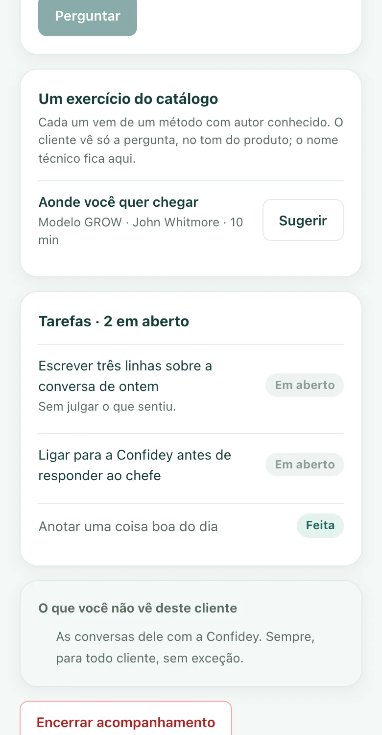 Tela real do painel: um exercício do catálogo e as tarefas em aberto